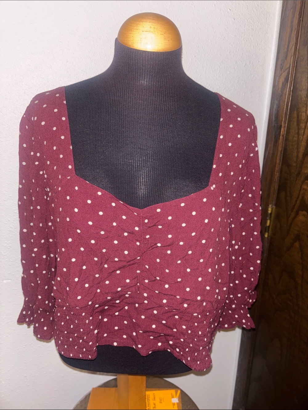American Eagle Burgundy Polka Dot Square Neck Cropped Top Size XXL 100% Viscose